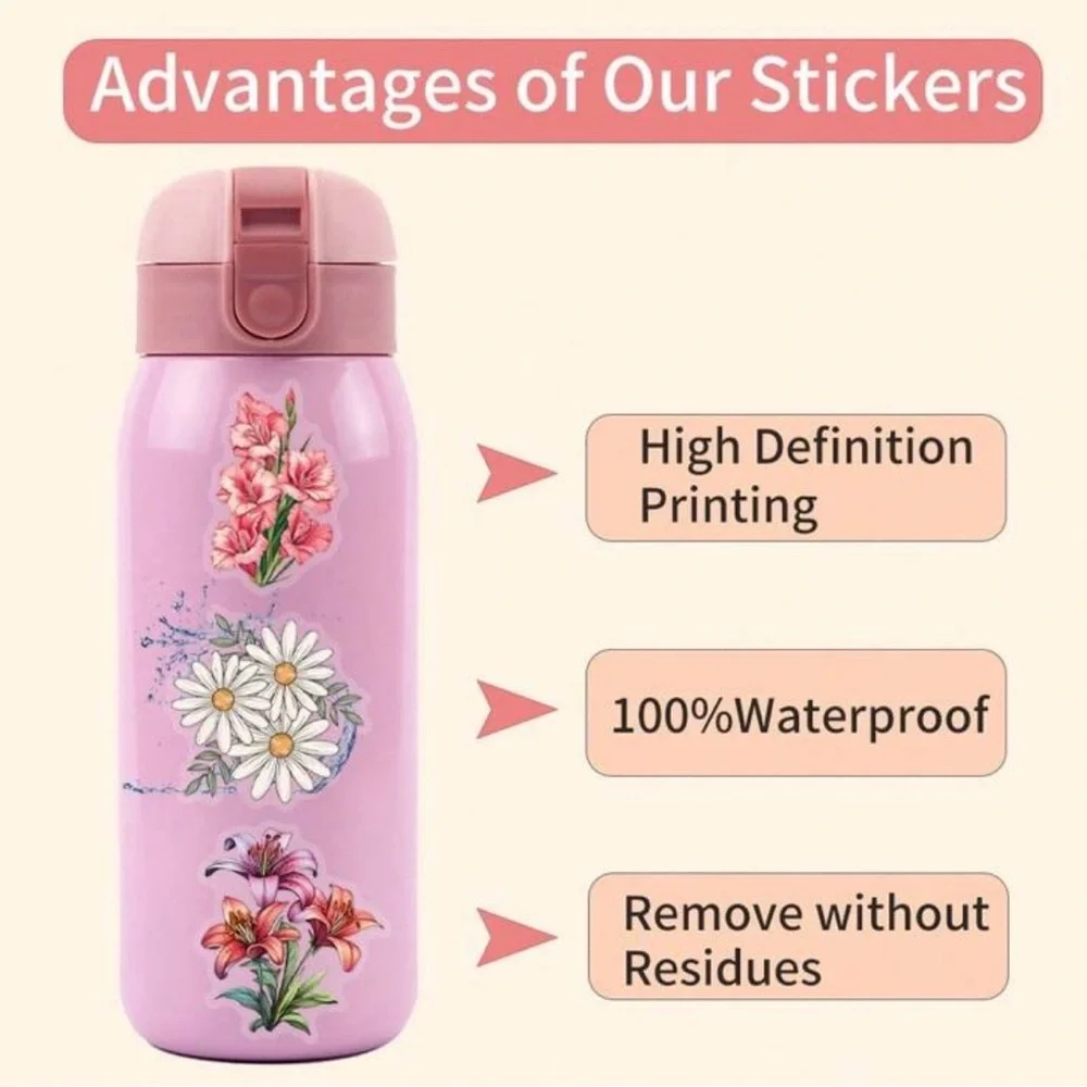 62 Colorful Flower Stickers Spring Garden Florals - Picture 6 of 6